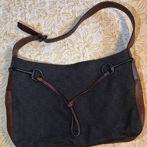 Gucci Dark Brown leather and Black denim Hobo Bag